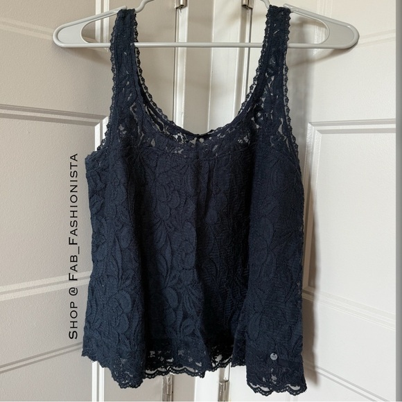 Abercrombie & Fitch Tops - Abercrombie & Fitch Blue Cropped Lace Tank Top